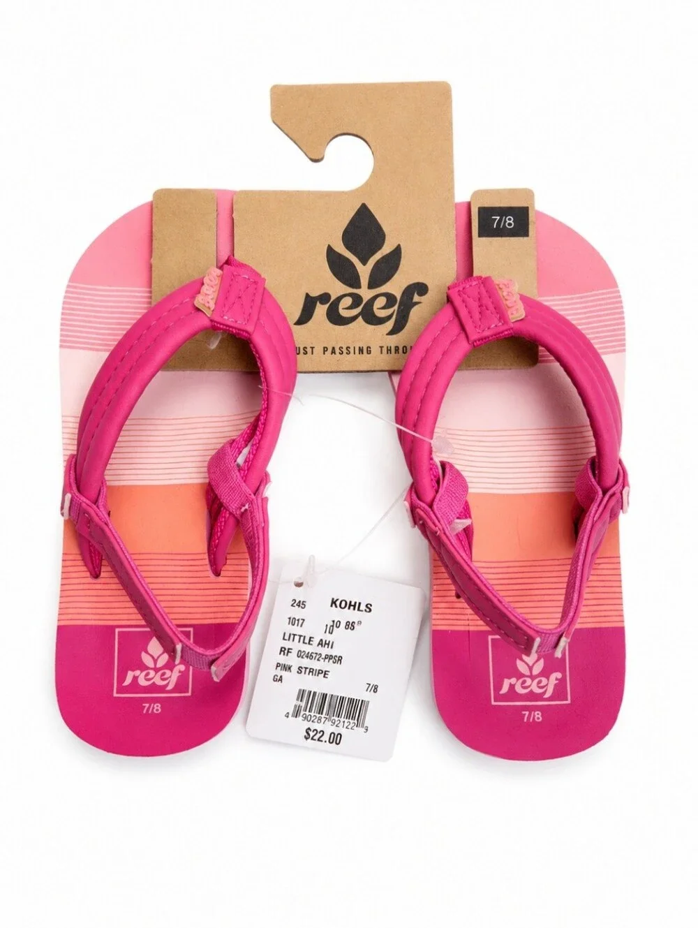REEF Little Ahi Toddler Sandals Pink Stripe Size 7/8 NWT Beach Water Friendly